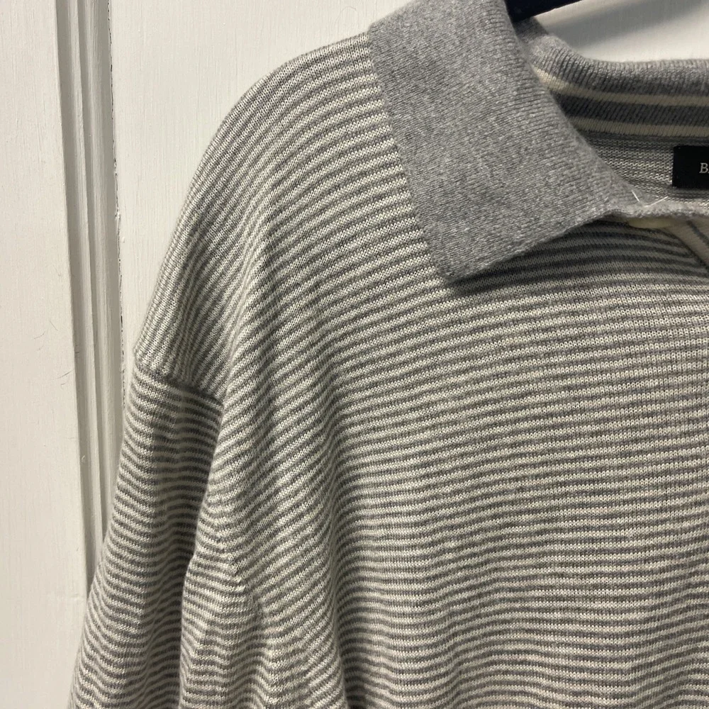 Banana Republic Men's Grey Striped Short Sleeve Polo Shirt Size XL